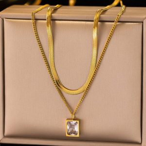Gold Double Layered Stainless Steel Necklace