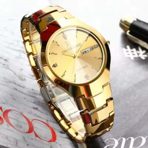 Ontheedge Men Unisex Day & Date Sapphire Tungsten Gold Watch