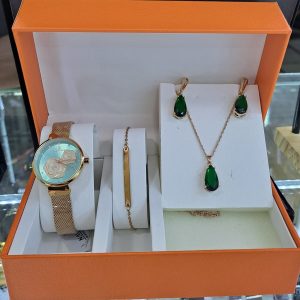 Sleek Naviforce Rose Gold Green Watch and Jewelry Set