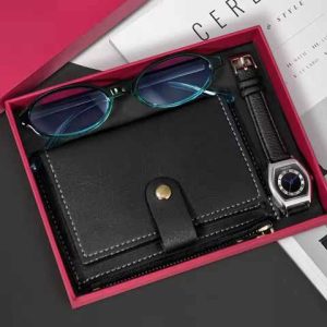 Lucky Fox Black Watch Mini Wallet and Glasses Gift Package