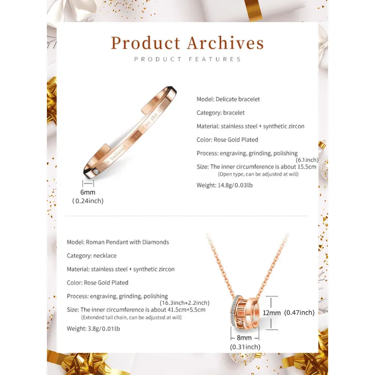 OLEVS Rose Gold Mesh Watch Bangle Necklace Set - Image 4