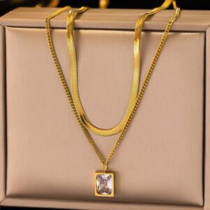 Gold Double Layered Stainless Steel Necklace