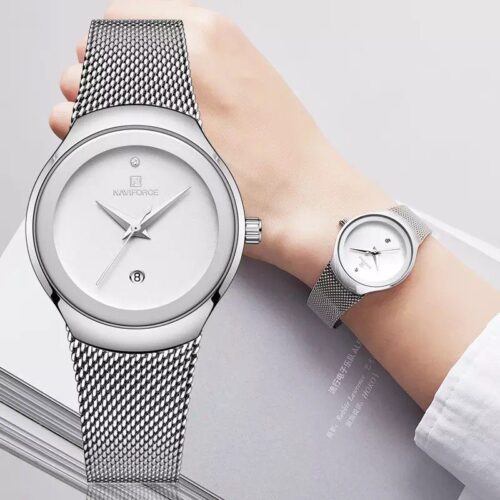 Naviforce NF5004 silver stainless steel mesh ladies minimalist watch