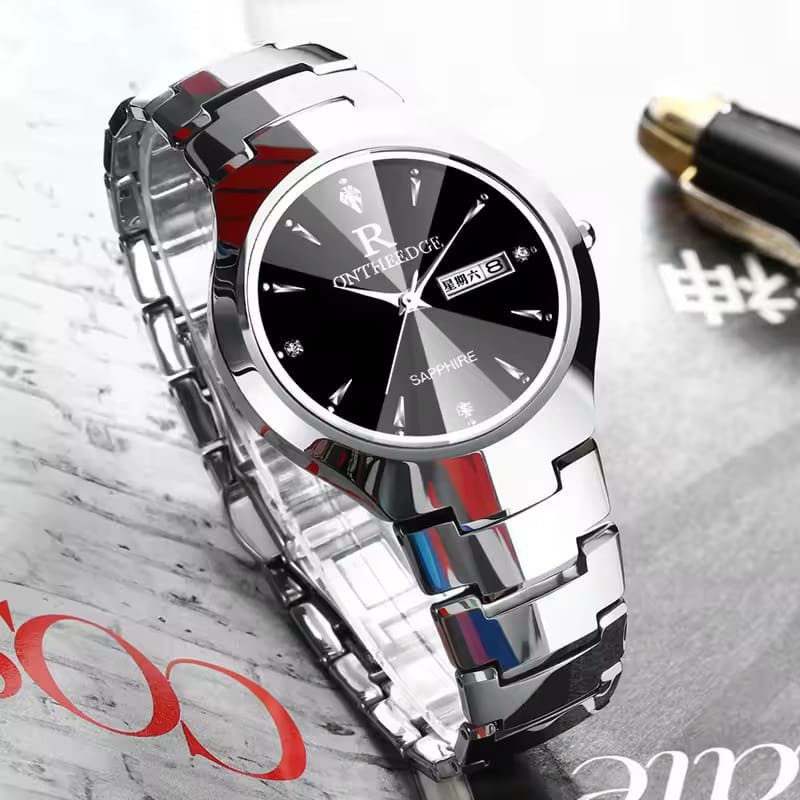 Ontheedge Men Unisex Day & Date Sapphire Tungsten Silver Watch