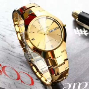 Ontheedge Men Unisex Day & Date Sapphire Tungsten Gold Watch