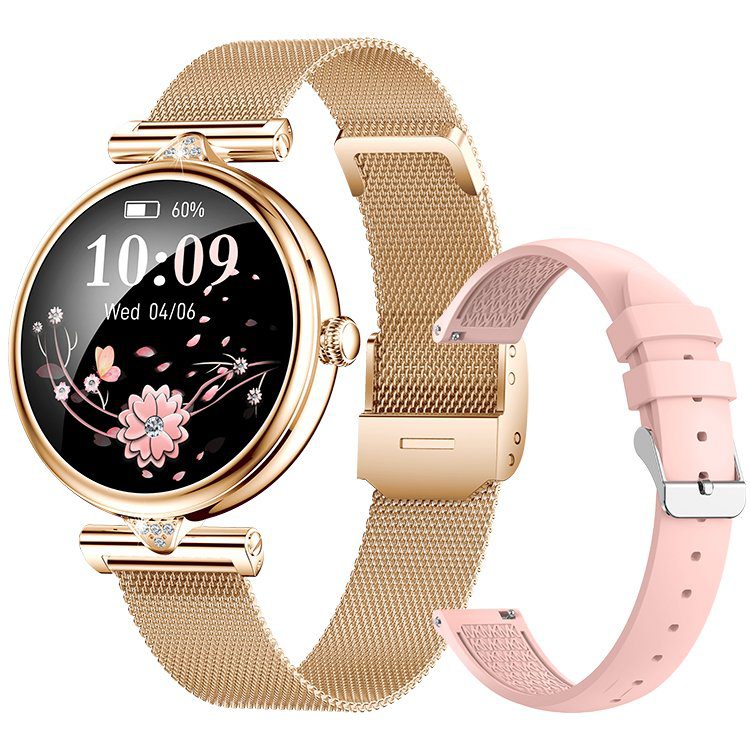 Elegant Rose Gold Pink Ladies Smart Watch with Health Monitoring