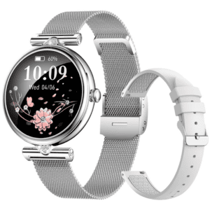 Silver Mesh Strap Grey Silicone Ladies Smart Watch with Health Monitoring