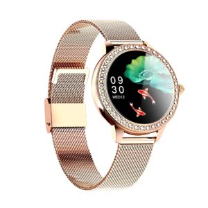 Rose gold smartwatch accented with sparkling crystal classic stainless steel Milanese mesh strap