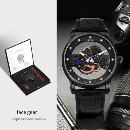 TOMI Face Gear Black Men Battery Operated Watch
