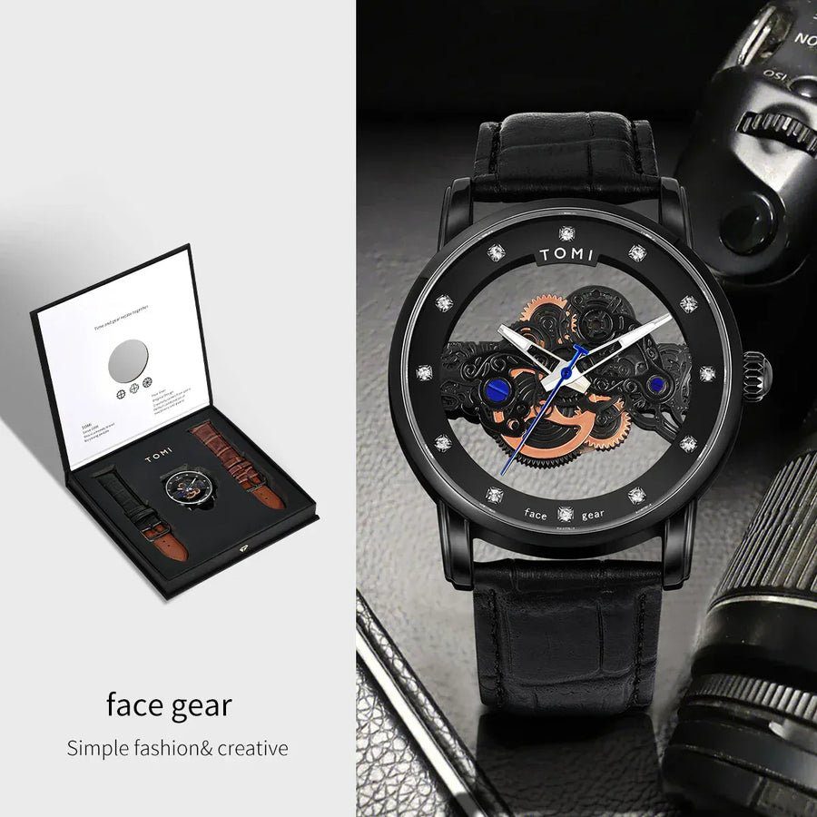 TOMI Face Gear Black Men Battery Operated Watch
