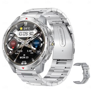 KT88 Silver Stainless Strap Extra Grey Rubber Strap Smart Watch