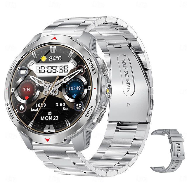 KT88 Silver Stainless Strap Extra Grey Rubber Strap Smart Watch