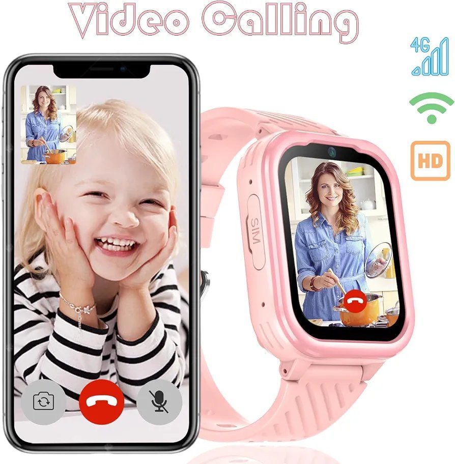 D39 4G GPS Pink Smart Watch for Kids with large Screen Display
