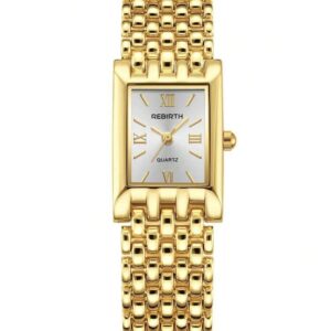 Rebirth Gold Simple Ladies  Watch White Face