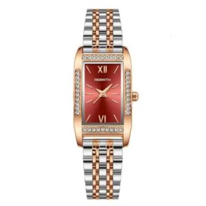 Rebirth 2-Tone Rectangle Red Face Ladies Watch