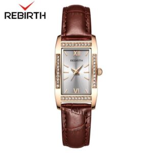 Rebirth Brown Leather Rectangle Ladies Watch