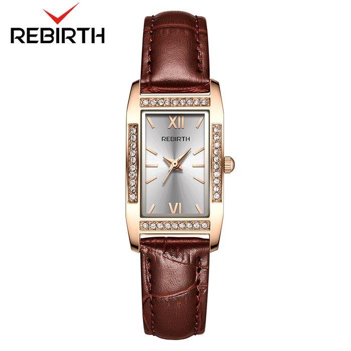 Rebirth Brown Leather Rectangle Ladies Watch