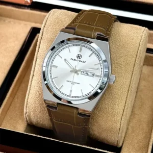 Pablo Raez Day and Date Brown Leather Minimalist Watch