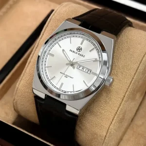 Pablo Raez Day and Date Black Leather Minimalist Watch