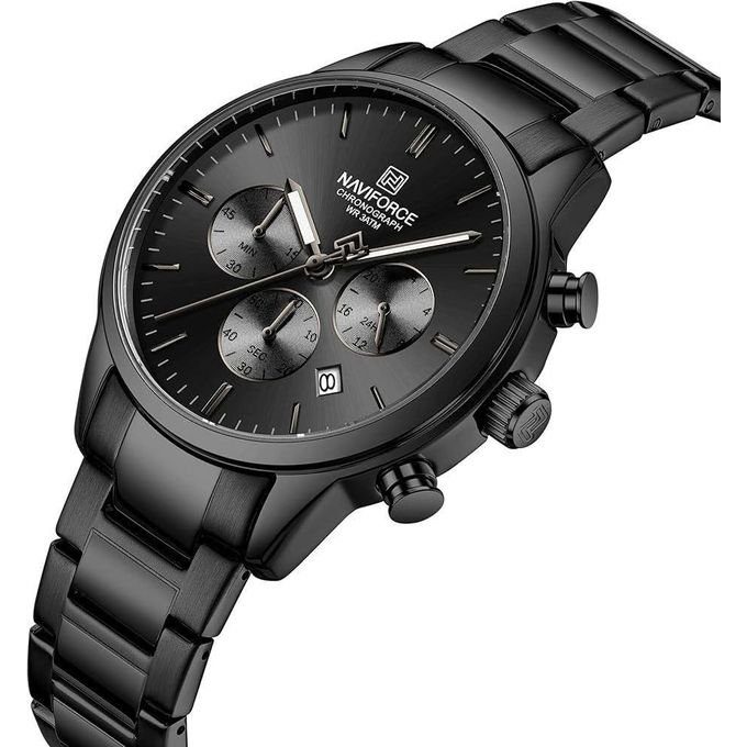 Naviforce NF8076 sleek, all-black quartz chronograph watch