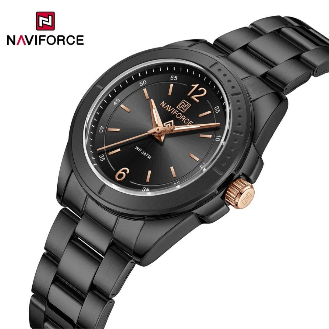 Naviforce NF5062 elegant women's quartz watch with a sleek black finish