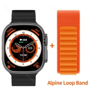 Black Rubber Smart Watch with Large Display and extra Alpine Loop Interchangeable Strap