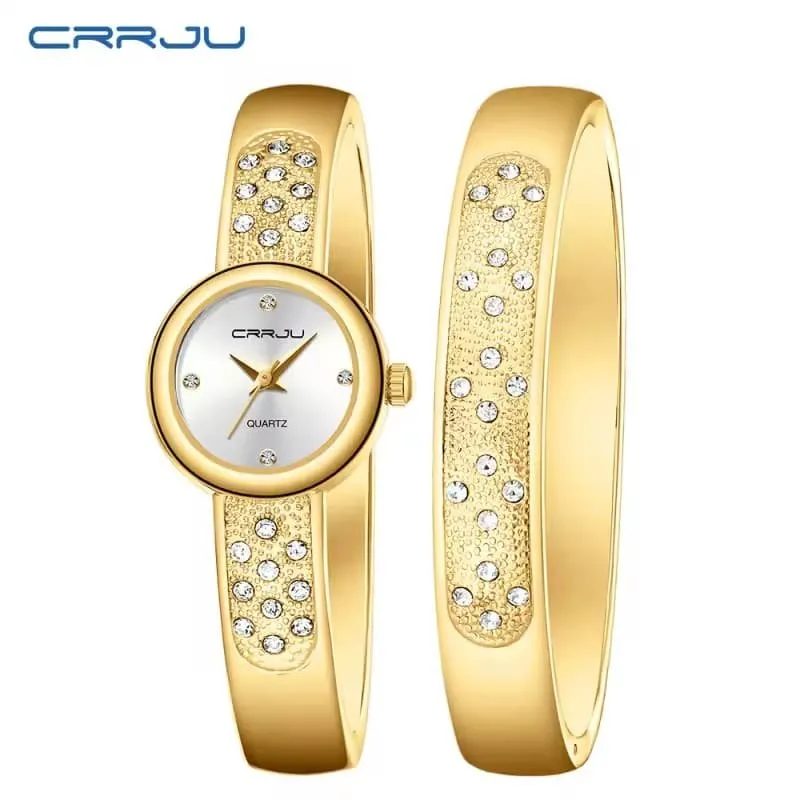 CRRJU 5051 Gold Watch Bangle Set