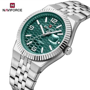 Naviforce NF9277 Silver Men Minimalist Watch with emerald Dial
