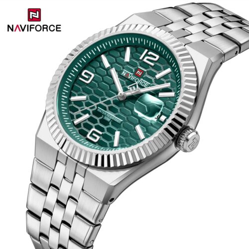 Naviforce NF9277 Silver Men Minimalist Watch with emerald Dial