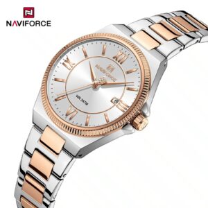 Naviforce NF5073 women's quartz watch silver and rose gold-tone two-tone stainless steel strap