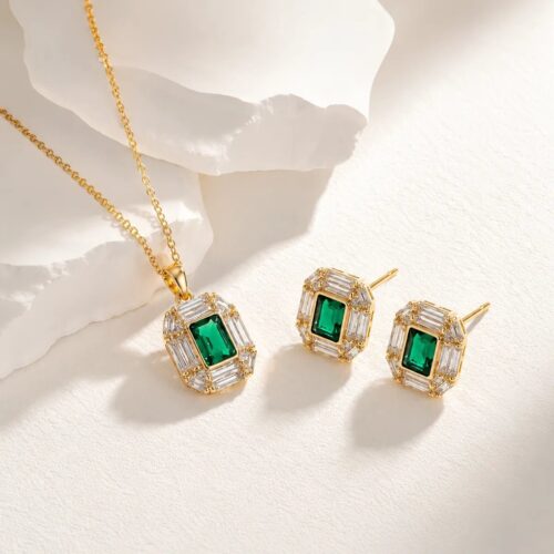 Emerald Necklace and Earrings Ladies Set